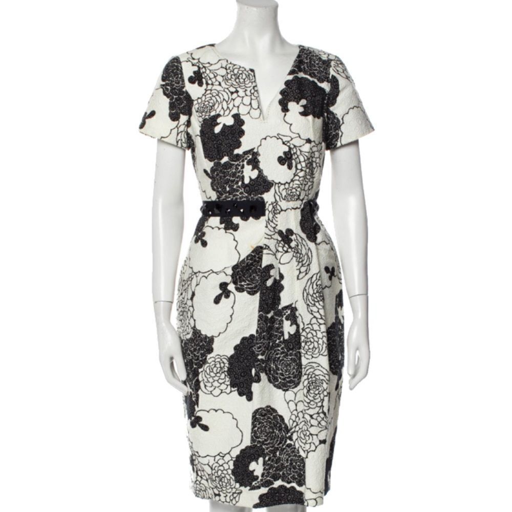 Peter Som Career Dress / Cocktail Dress in black and white print w/ beaded belt